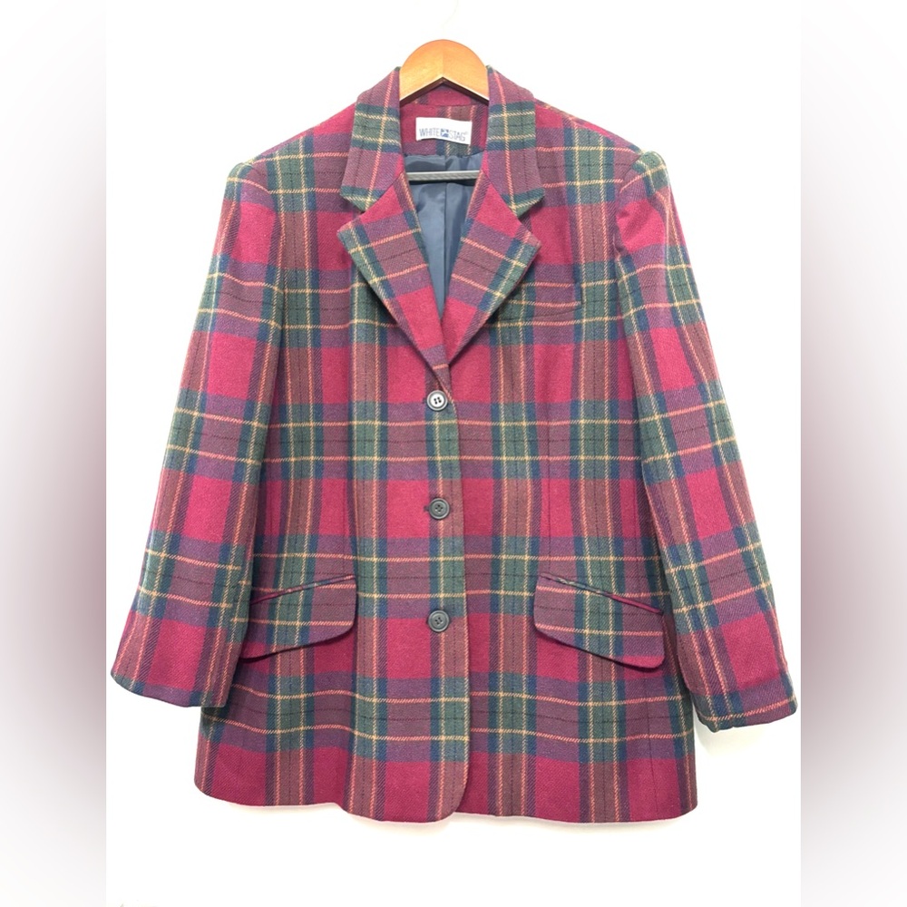 Vintage White Stag Women’s Size 16 Wool Blend Tartan Plaid Lined Blazer Jacket